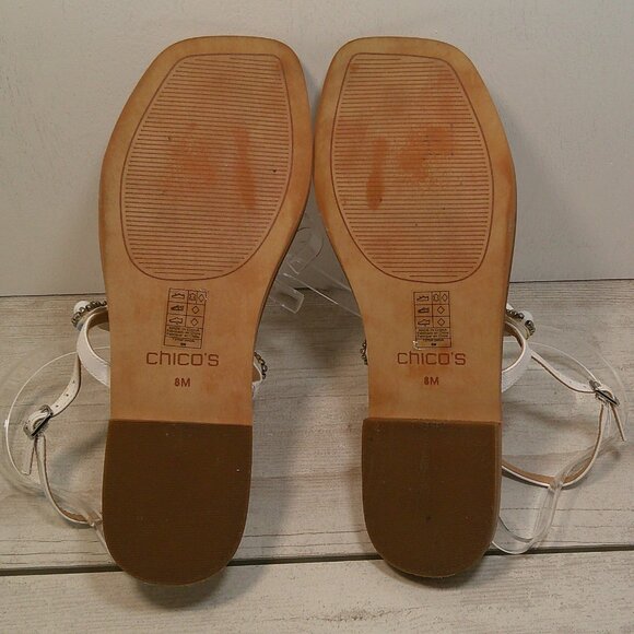 Chico's T-Strap White with Gray Beaded T-Strap Boho Sandals Size 8M - Picture 9 of 9